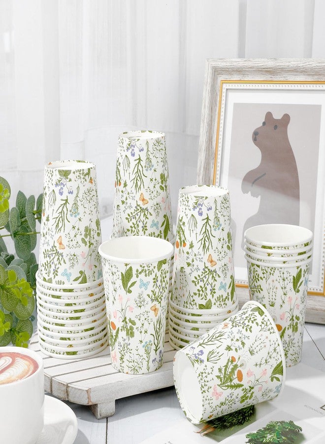 JarThenaAMCS أكواب ورقية من جارثينا إيه إم سي إس بتصميم زهور برية، أكواب ورقية نباتية عتيقة، 9 أونصة، أكواب شرب خضراء للاستخدام مرة واحدة بتصميم زهور برية، مثالية لعصائر الربيع والقهوة والشاي والمشروبات الساخنة والباردة، لوازم حفلات منزلية وحفلات توديع العزوبية ذات الطابع الكلاسيكي، 50 قطعة - Image 4